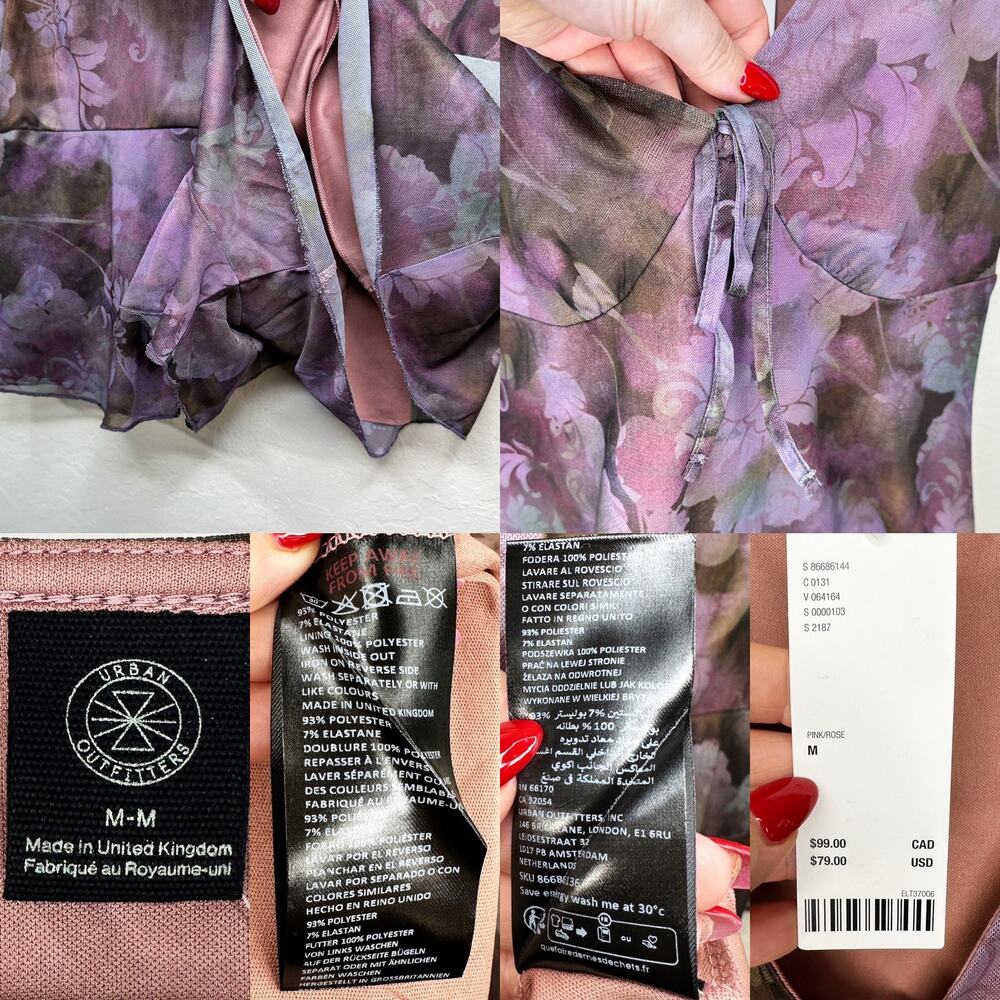 NWT Urban Outfitters Eva Floral Printed Mesh Playsuit Romper Mini Dress Medium - Picture 12 of 15